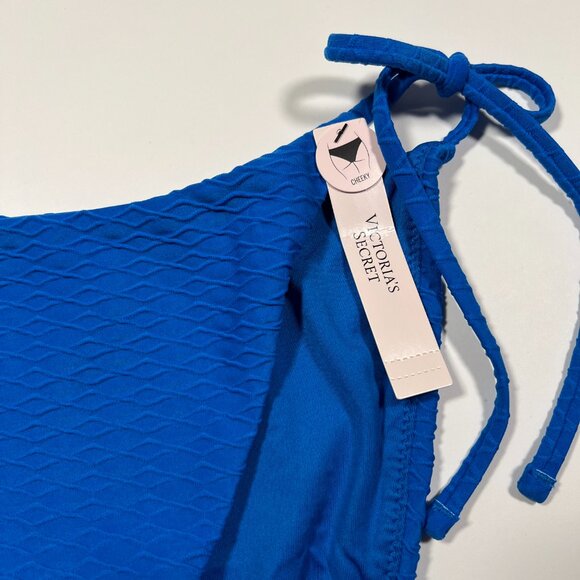 Victoria Secret Medium M Side Tie CHEEKY Bikini Bottom Textured Shocking Blue - Picture 4 of 6